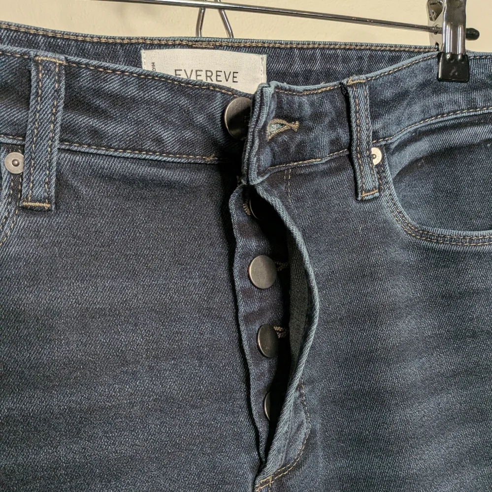 Evereve High Rise EVER Straight Button Fly Jean Deep Blue Wash - Picture 5 of 6